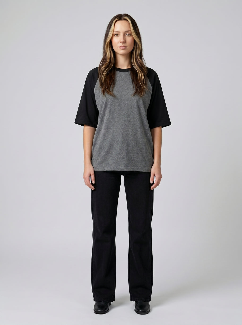 Oversized Raglan T-Shirt – Unisex Black Charcoal Melange