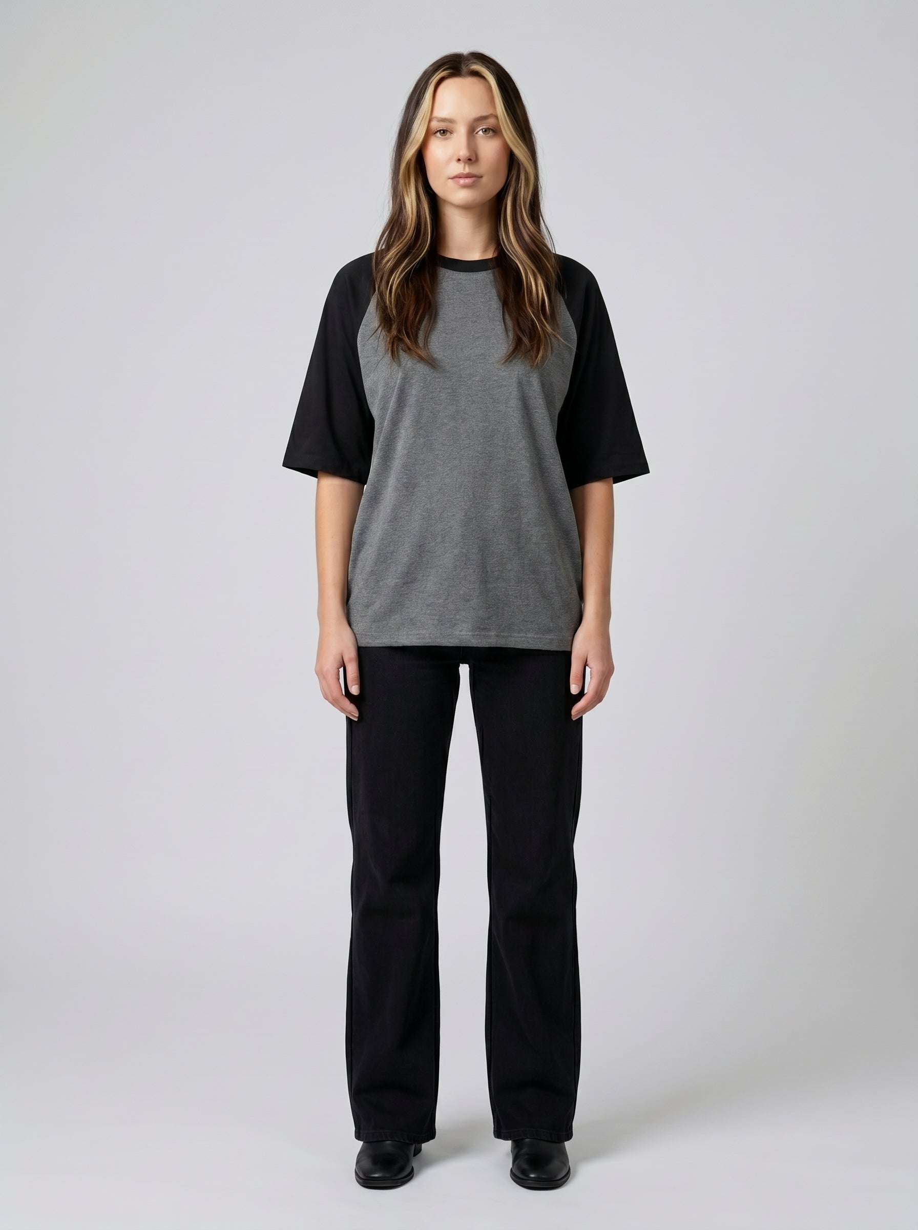 Oversized Raglan T-Shirt – Unisex Black Charcoal Melange