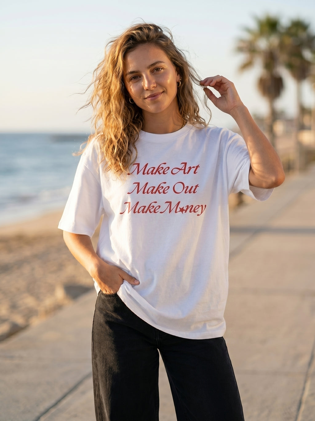 Make Art Make Out Make Money - White Oversized T-Shirt