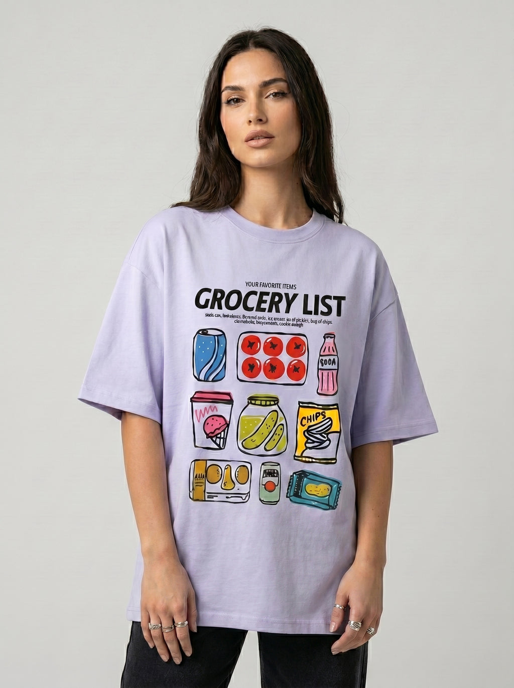 Grocery List - Oversized Graphic Lavender T-Shirt