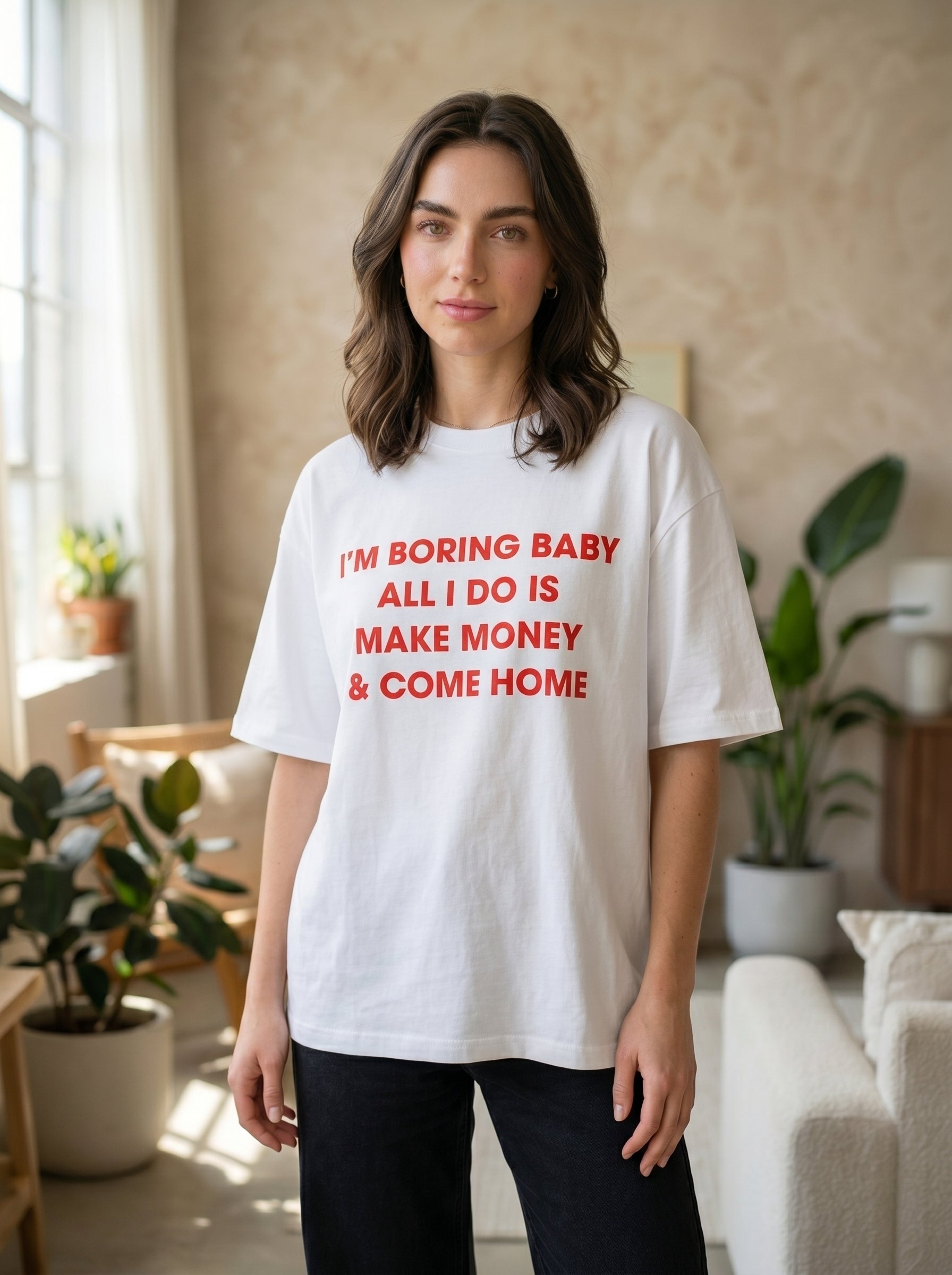 I’m Boring Baby – White Oversized T-Shirt